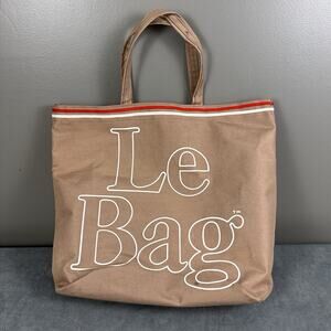 Vintage 80s Le Bag Oversized Canvas Tote Bag Tan Red White Stripe Shopper